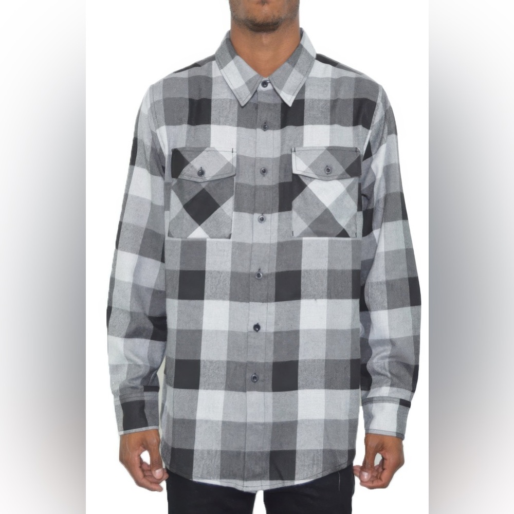 Long sleeve checkered flannel men’s button down fall